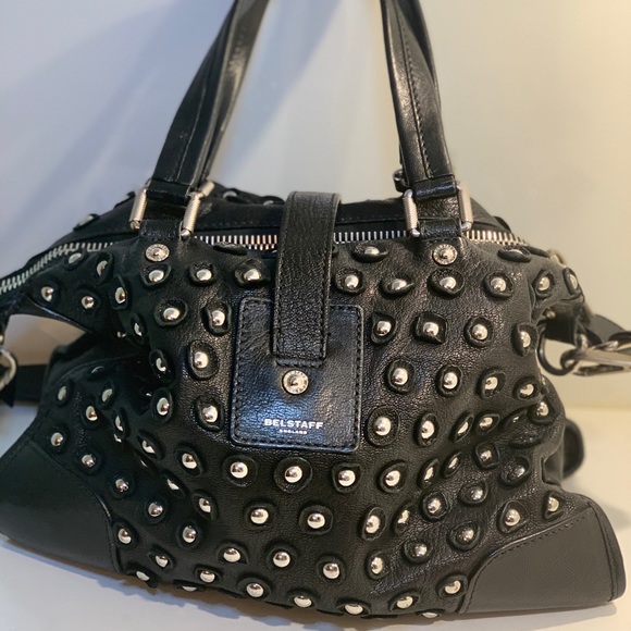 Belstaff Cross Body Black Leather Grommet Handbag CrossBody or Tote! - Picture 4 of 16